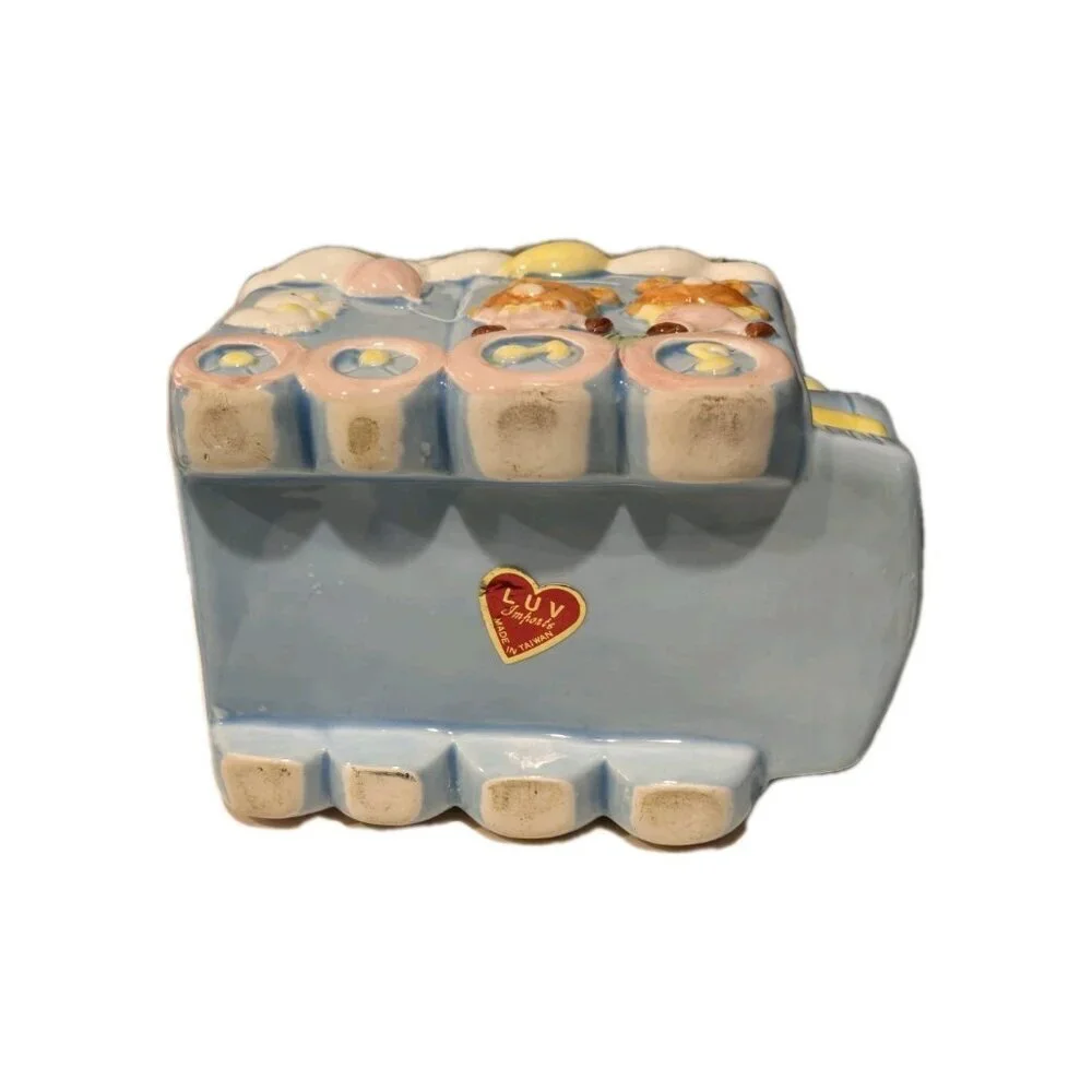 Vintage LUV Imports Baby Train Planter Blue Bears Balloons Japan Room Decor